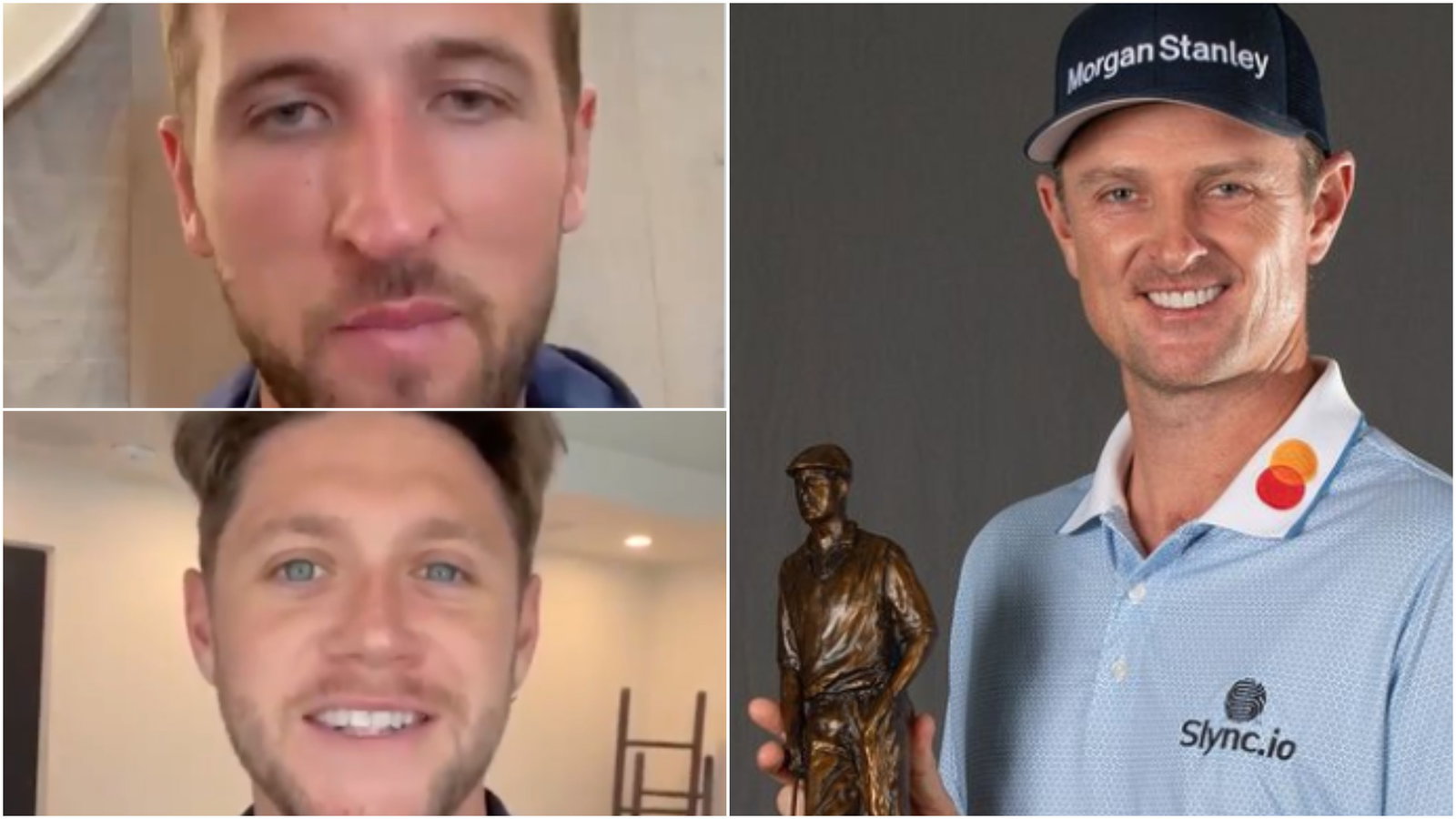 Harry Kane and Niall Horan congratulate Justin Rose on his Payne Stewart Award